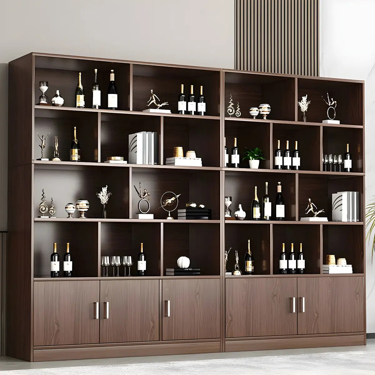 Contemporary Wooden Open Storage Wine Cabinet Brown Image - 15