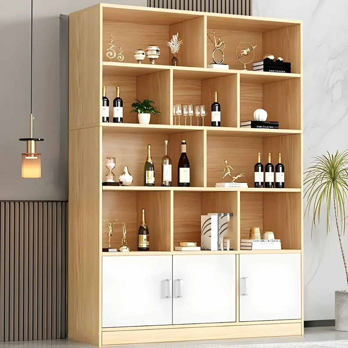 Contemporary Wooden Open Storage Wine Cabinet Brown Image - 19