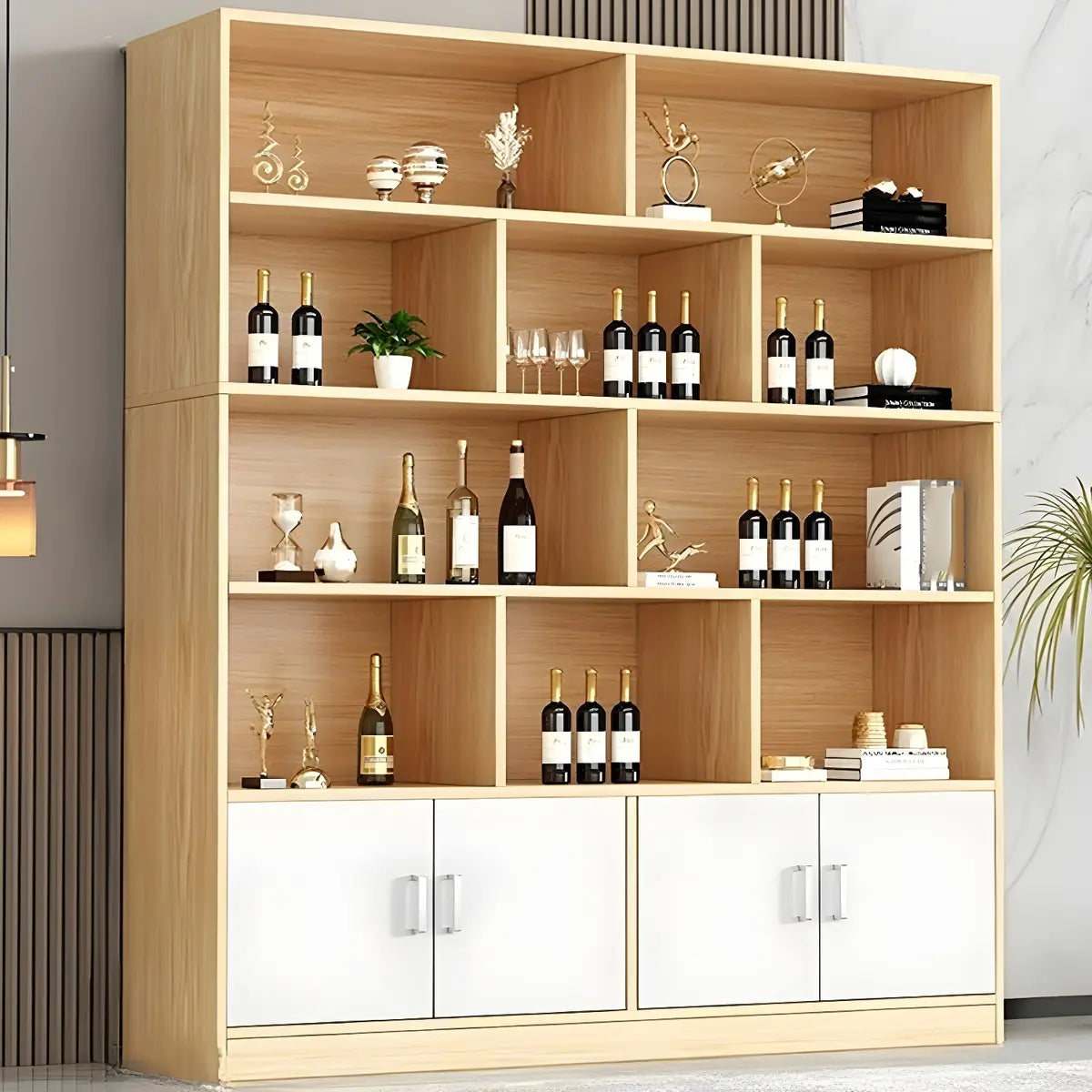 Contemporary Wooden Open Storage Wine Cabinet Brown Image - 21