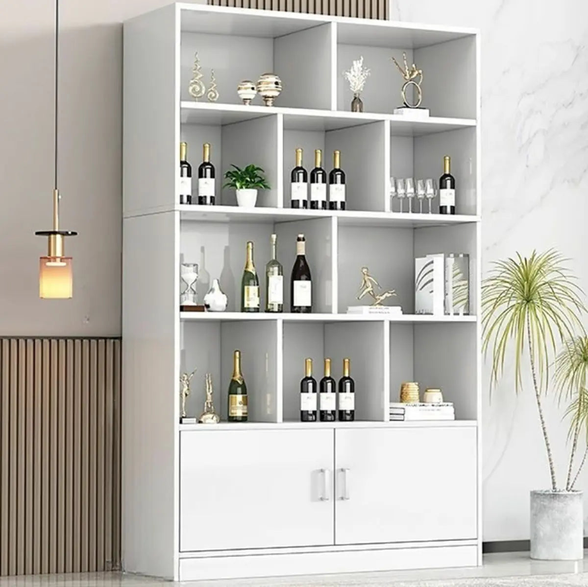 Contemporary Wooden Open Storage Wine Cabinet Brown Image - 29