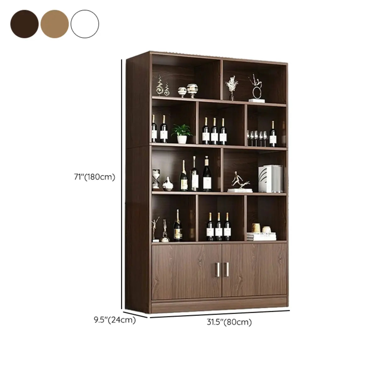 Contemporary Wooden Open Storage Wine Cabinet Brown Image - 37