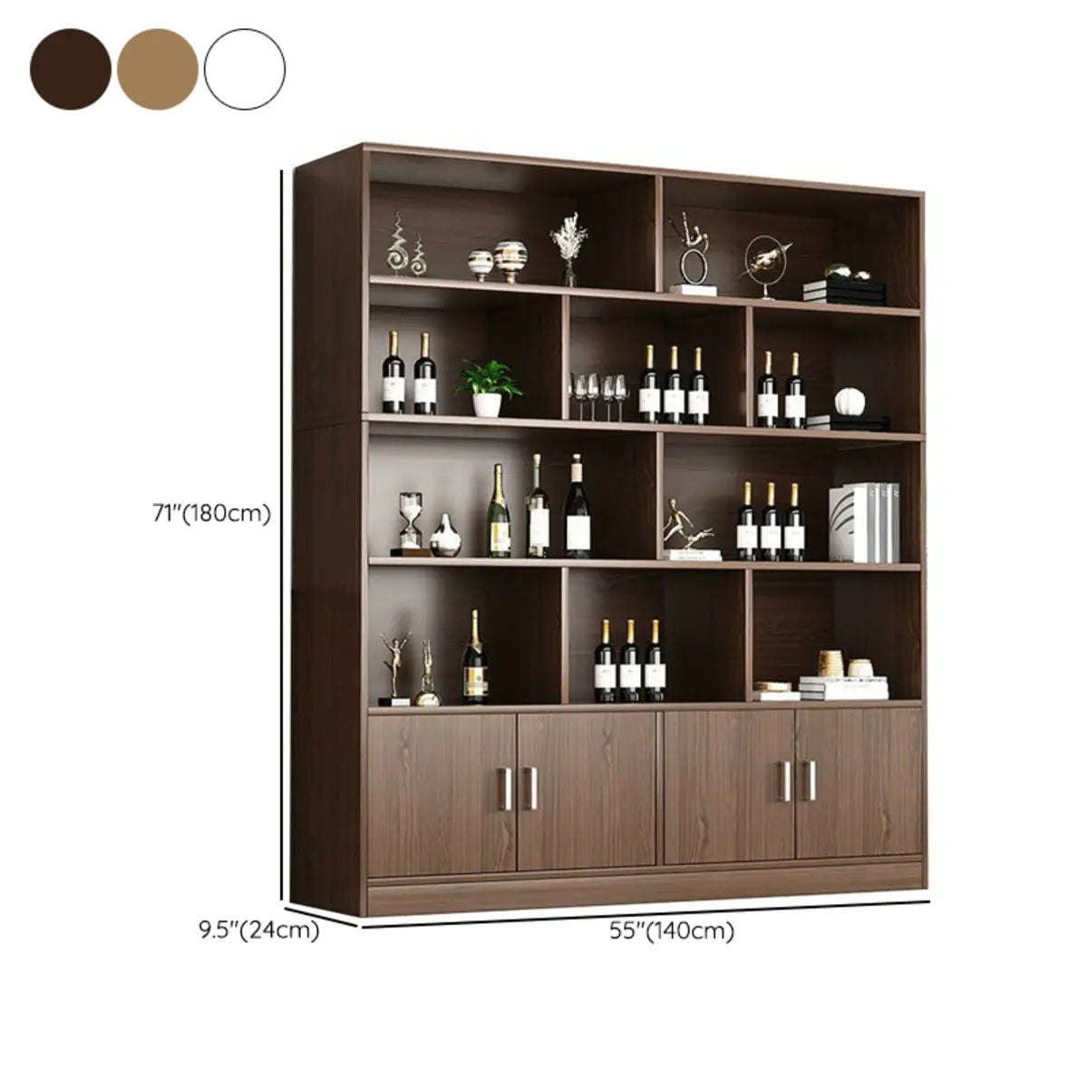 Contemporary Wooden Open Storage Wine Cabinet Brown Image - 40