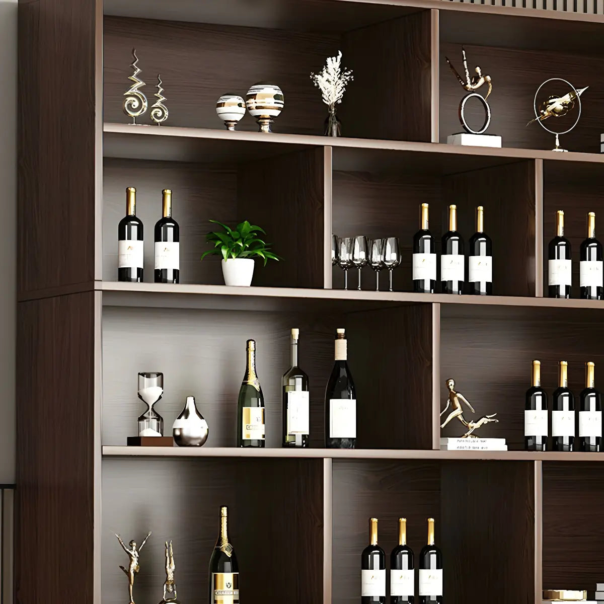 Contemporary Wooden Open Storage Wine Cabinet Brown Image - 8