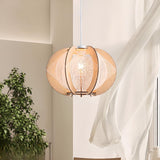 Contemporary Wooden Slatted Lantern Pendant Light Image - 1