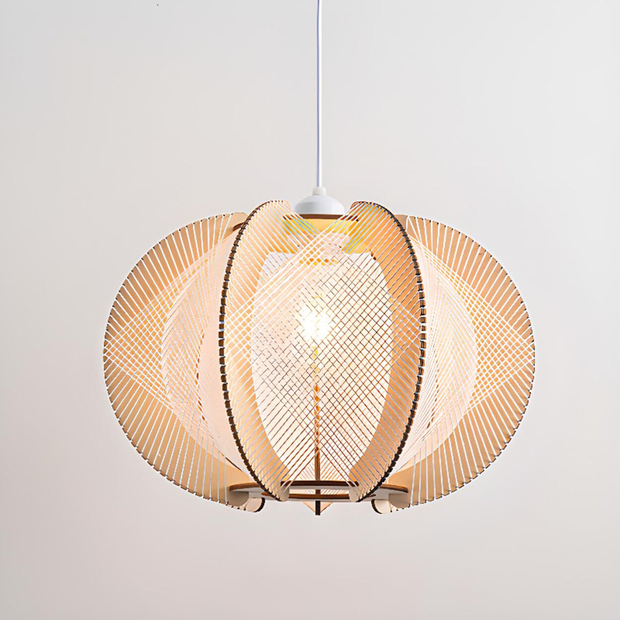 Contemporary Wooden Slatted Lantern Pendant Light Image - 11