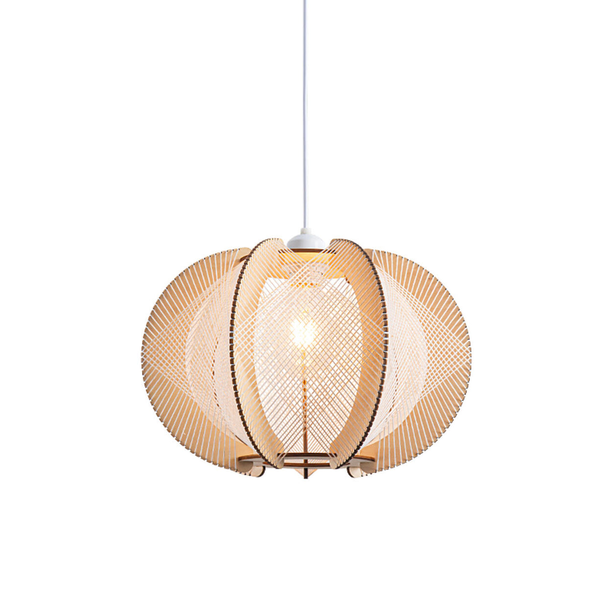 Contemporary Wooden Slatted Lantern Pendant Light Image - 9