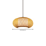 Contemporary Woven Bamboo Wood Color Drum Pendant Light #size