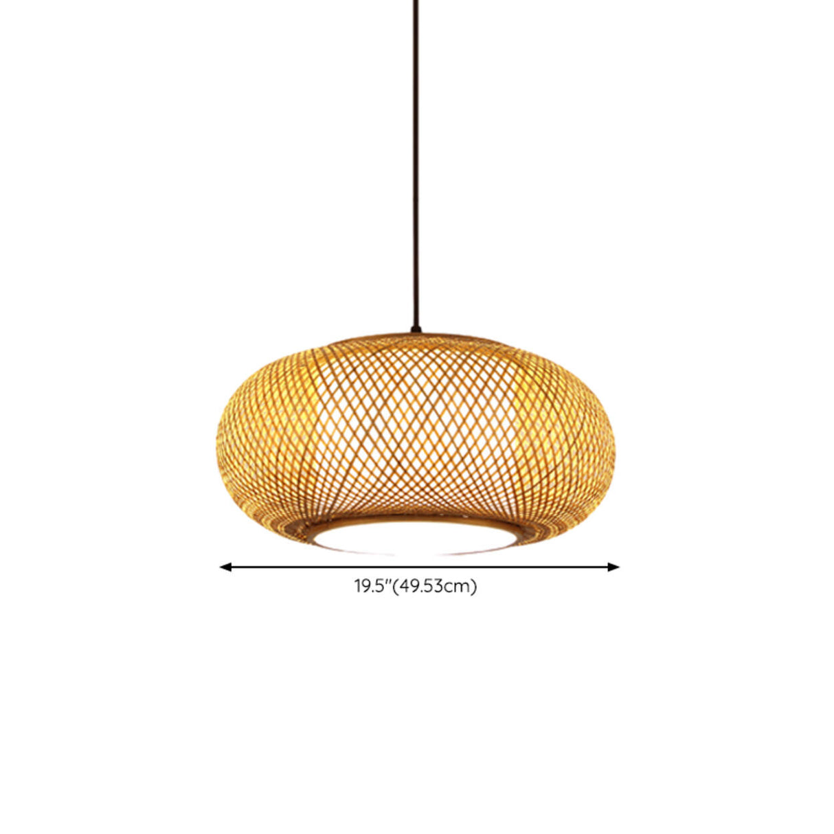 Contemporary Woven Bamboo Wood Color Drum Pendant Light Image - 12