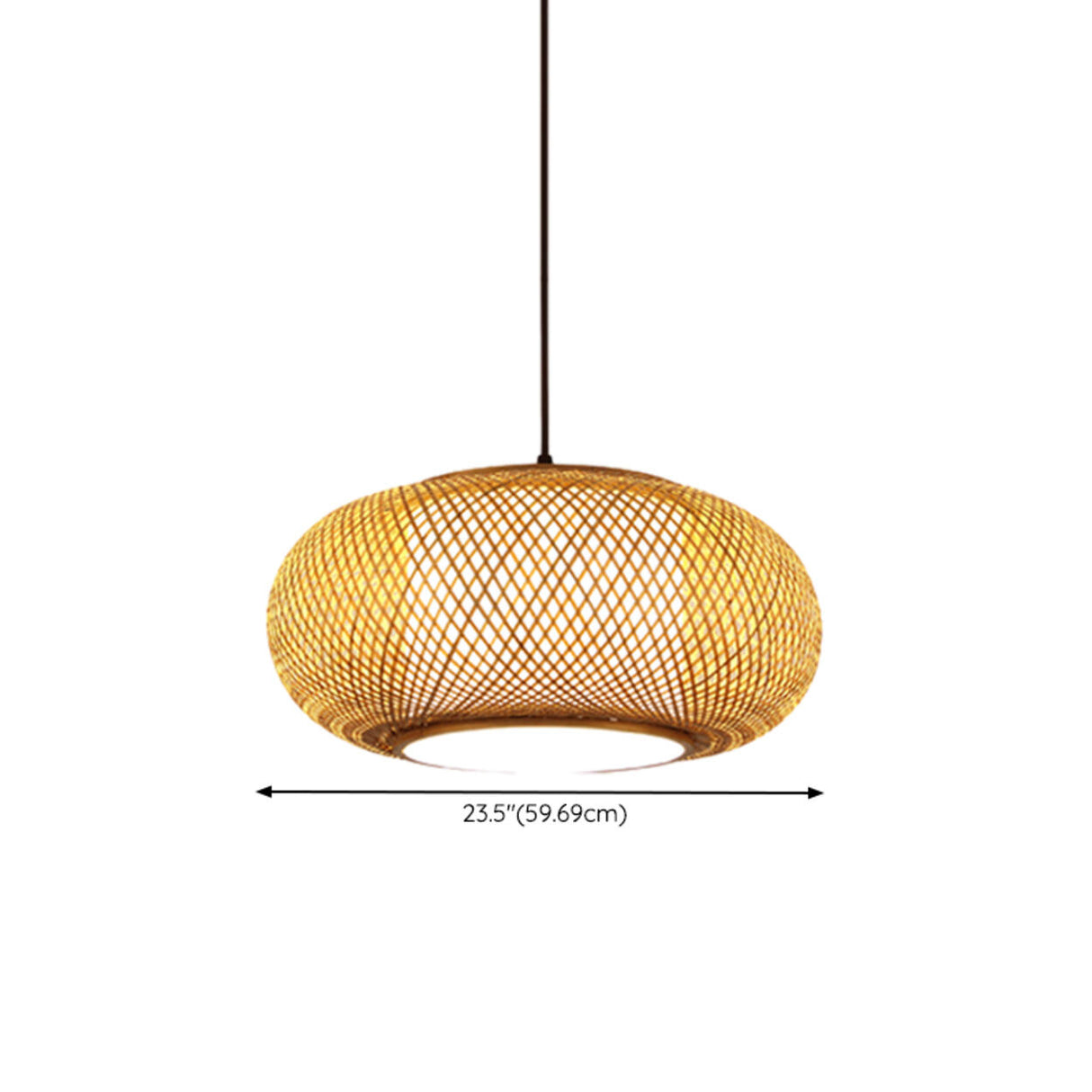 Contemporary Woven Bamboo Wood Color Drum Pendant Light Image - 13