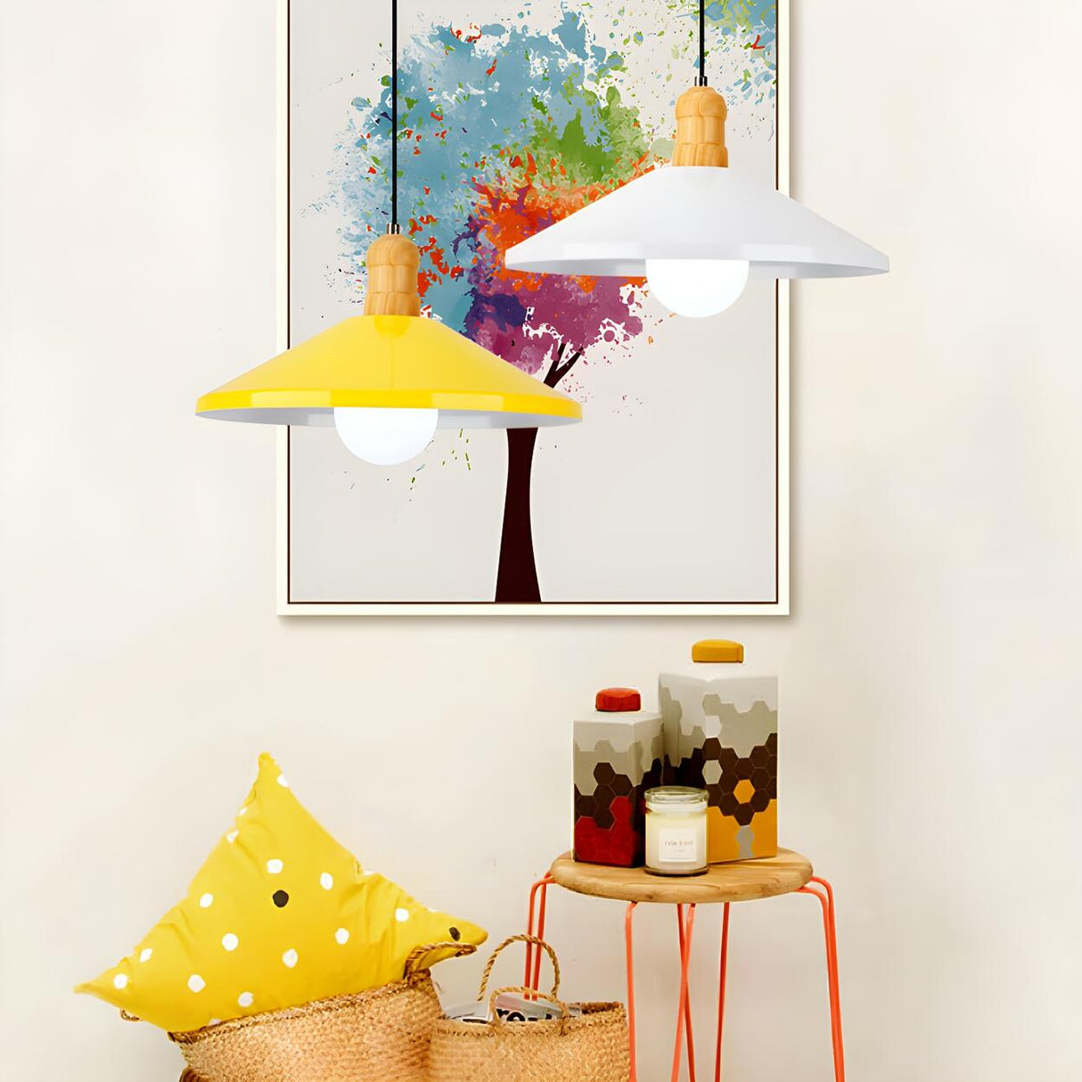 Contemporary Yellow Metal Dining Room Cone Pendant Light Image - 1