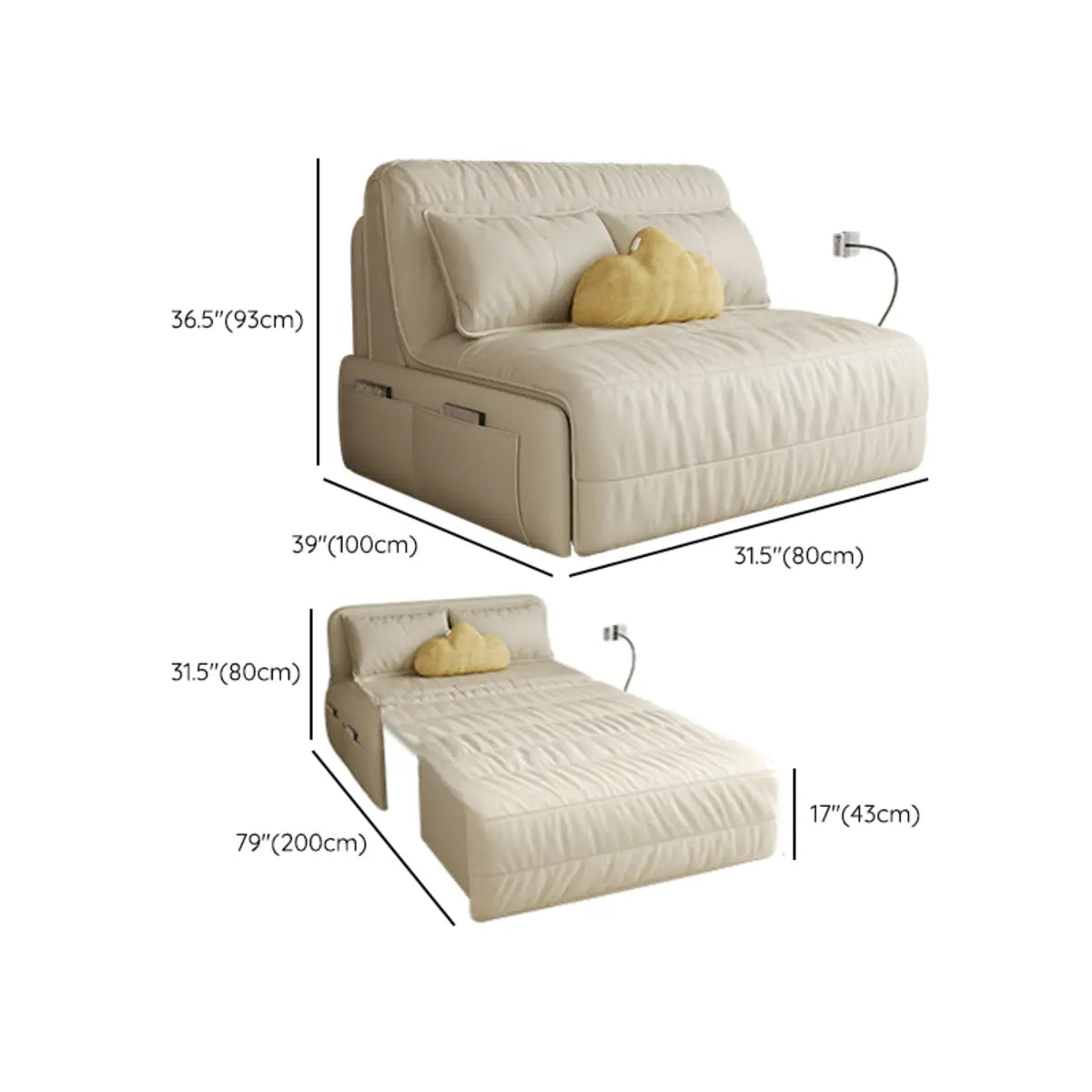 Convertible Beige Compact Leather Storage Included Futon Image - 11