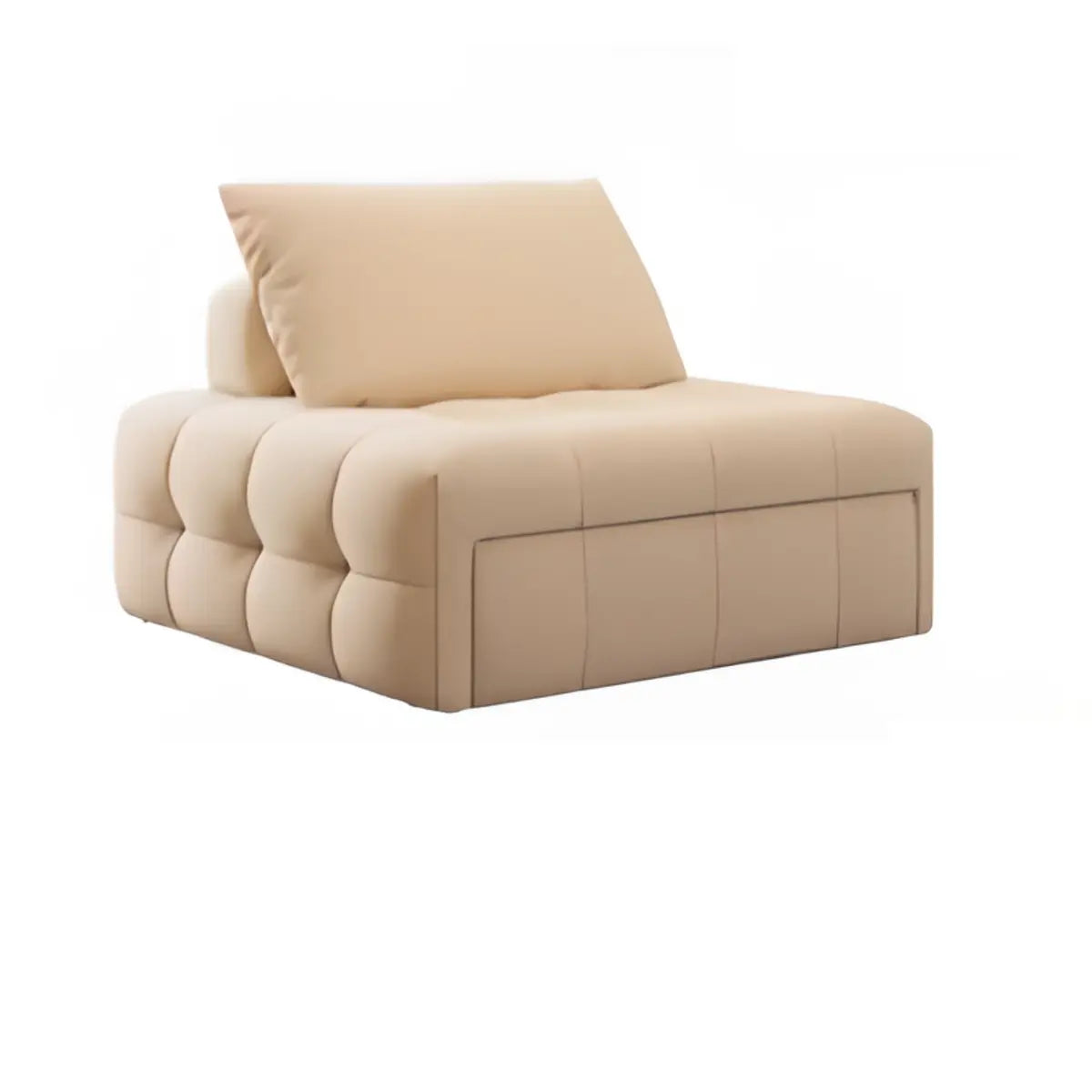 Convertible Beige Twin Armless Foldable Tufted Fabric Futon Image - 2