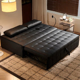 Convertible Black Queen Leather Futon Sofa Bed with Pillow Image - 1