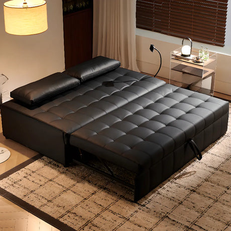 Convertible Black Queen Leather Futon Sofa Bed with Pillow Image - 1