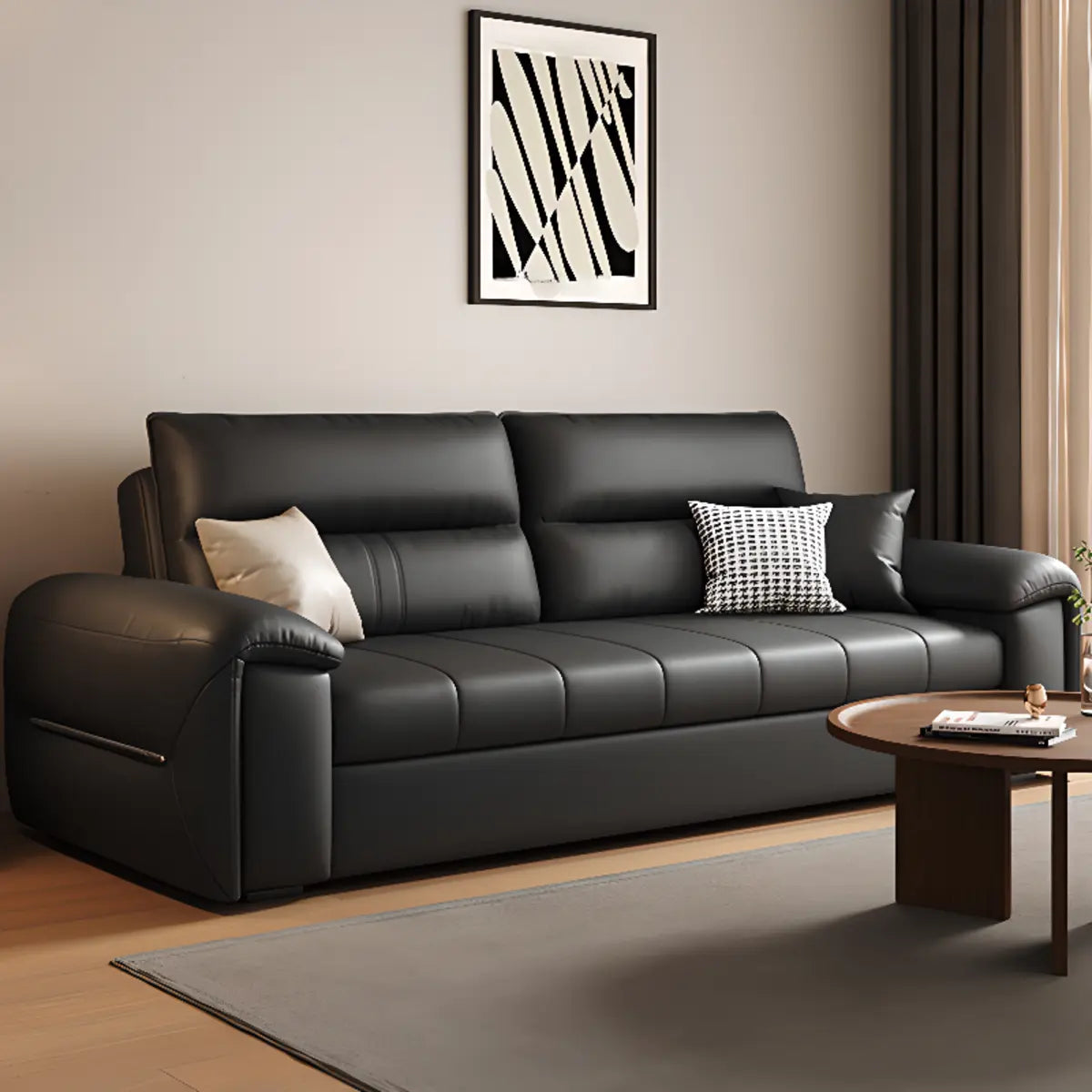 Convertible Black Sleeper Sofa Storage Futon with Arms Image - 2