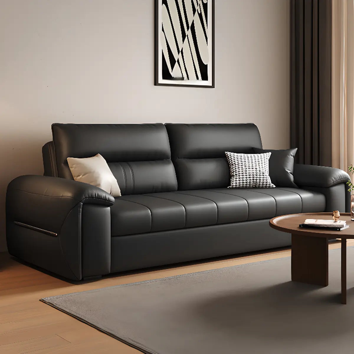 Convertible Black Sleeper Sofa Storage Futon with Arms Image - 3