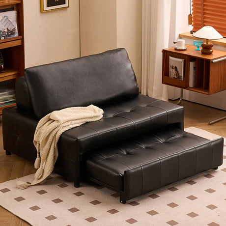 Convertible Black Twin Faux Leather Armless Futon Sofa Image - 1