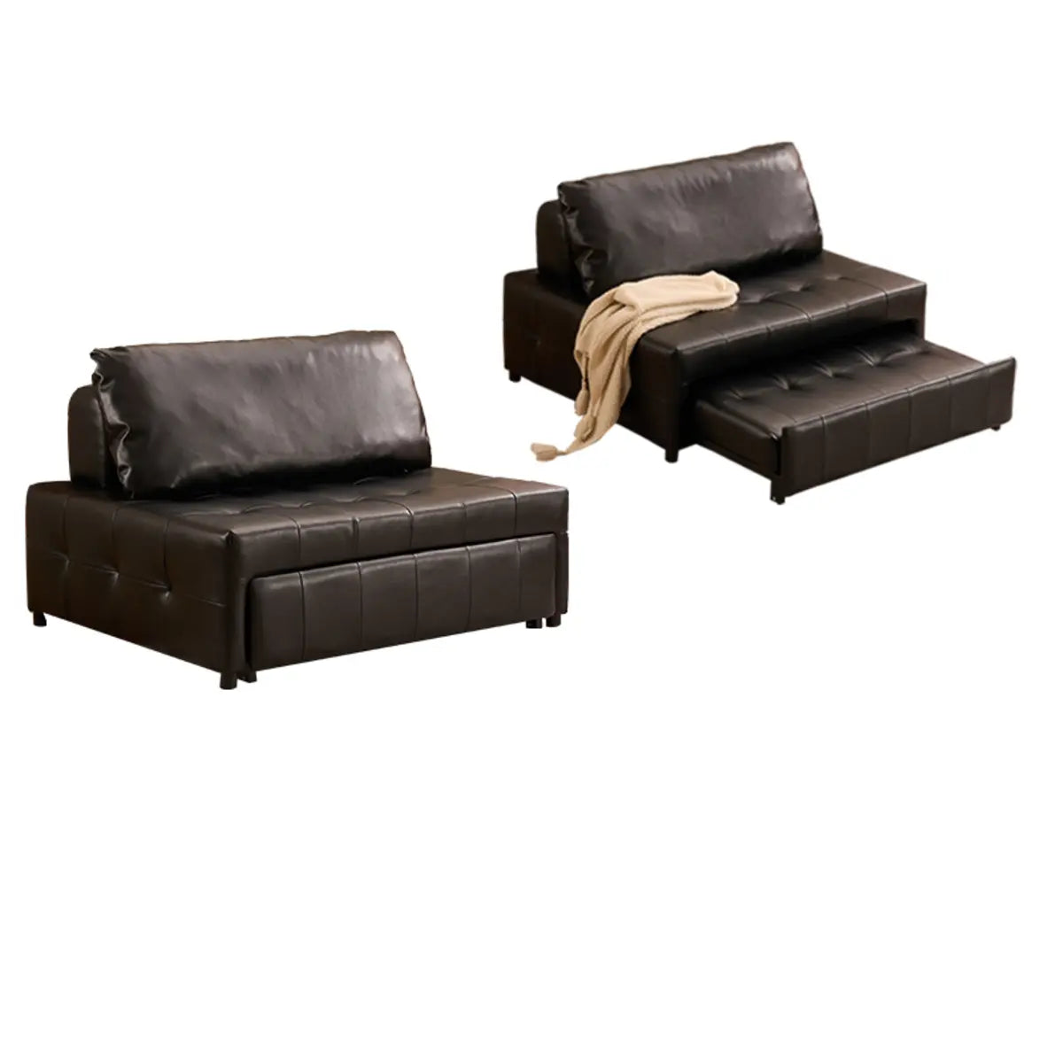 Convertible Black Twin Faux Leather Armless Futon Sofa Image - 2