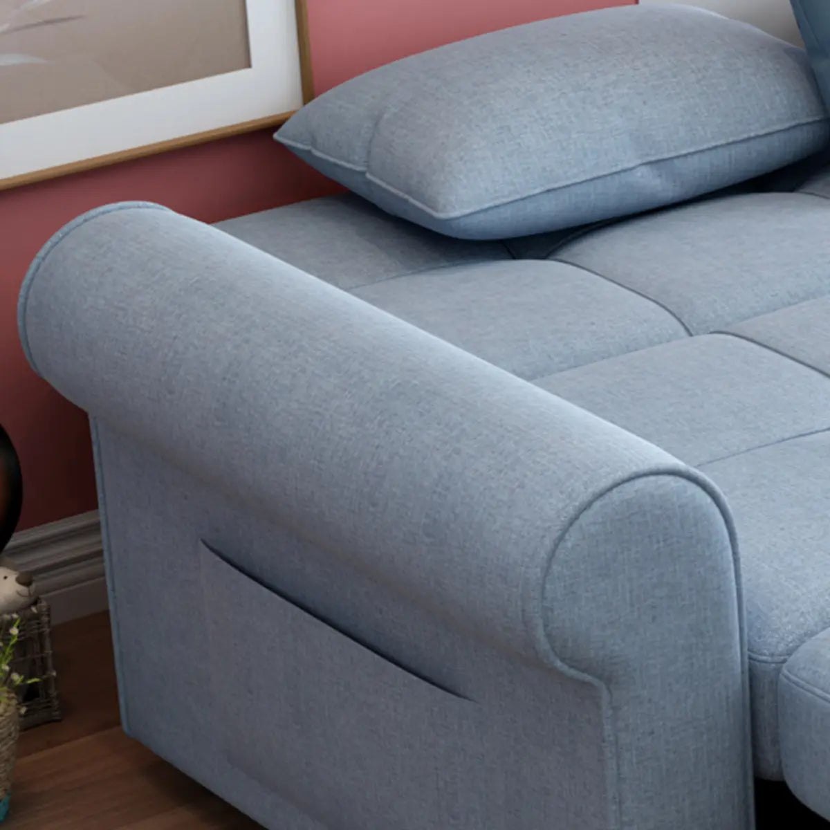 Convertible Blue Full XL Tufted Sofa Futon with Arms Image - 6