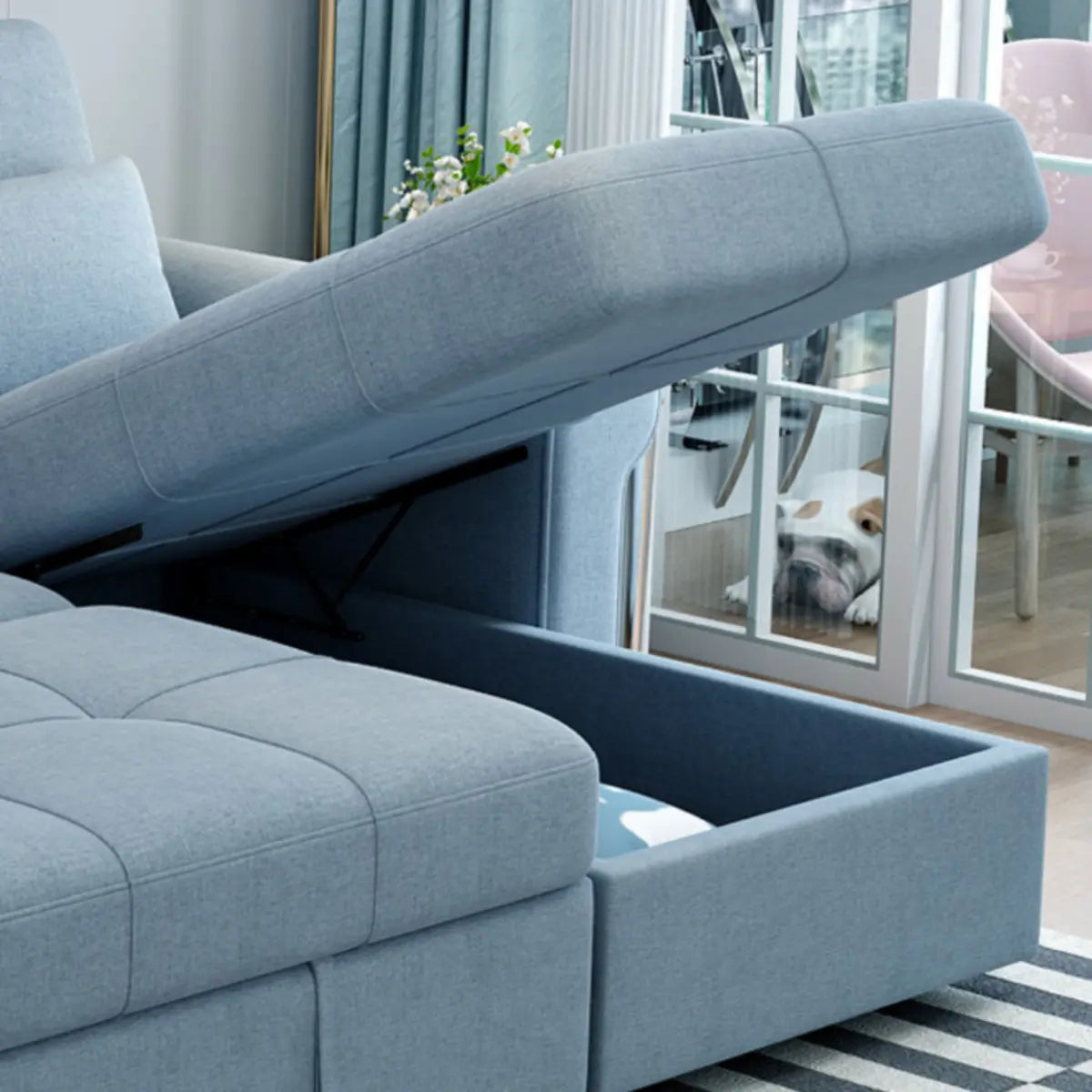 Convertible Blue Full XL Tufted Sofa Futon with Arms Image - 8