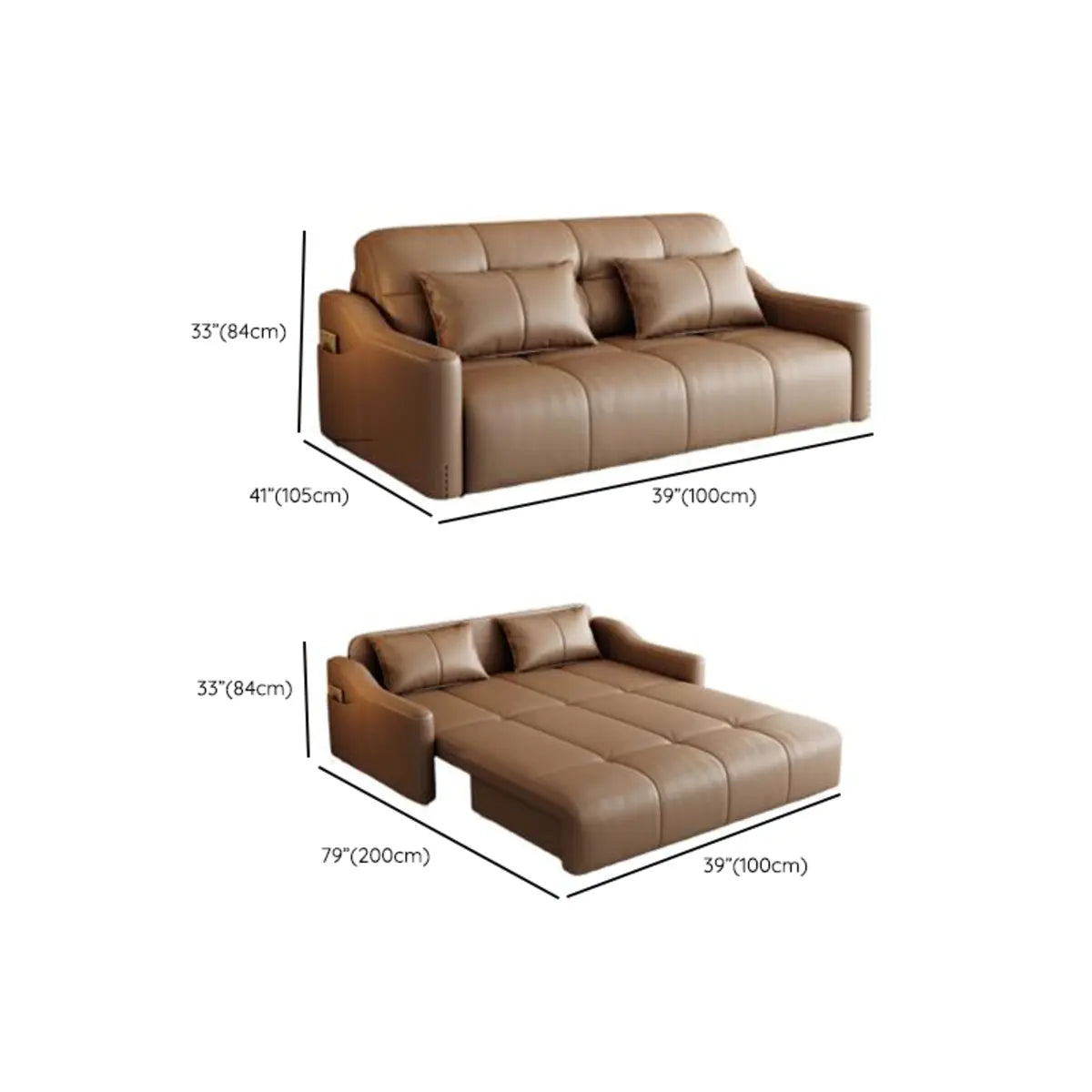 Convertible Brown Queen Faux Leather Futon Sofa Bed 