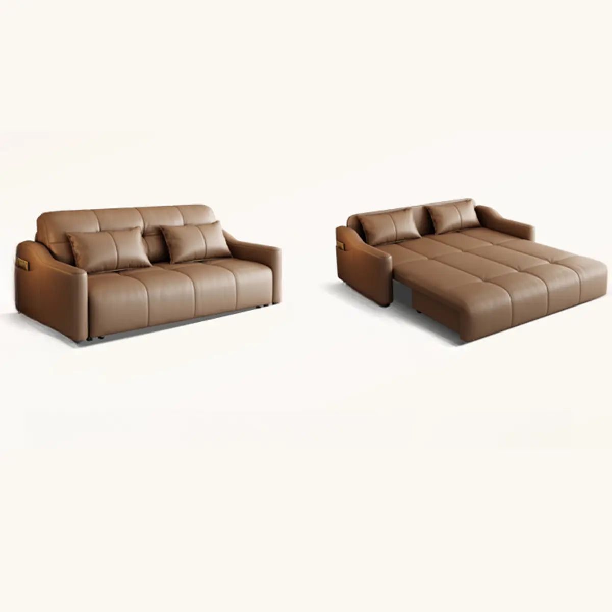 Convertible Brown Queen Faux Leather Futon Sofa Bed Image - 2