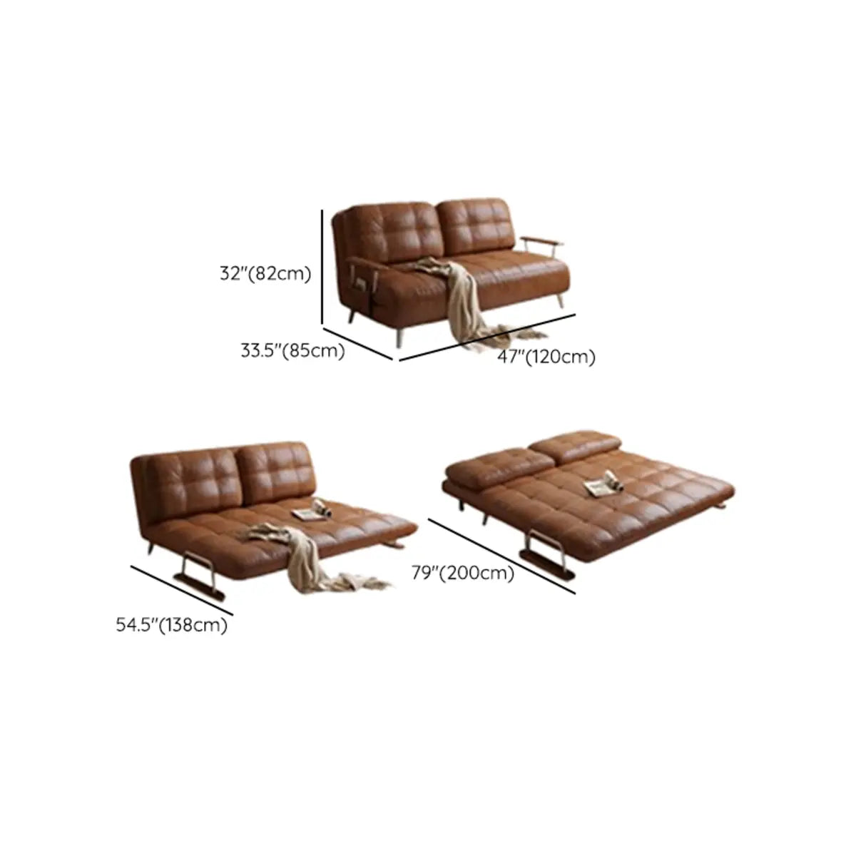 Convertible Brown Twin Tufted Leather Storage Included Futon Image - 18