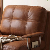 Convertible Brown Twin Tufted Leather Storage Included Futon Image - 9