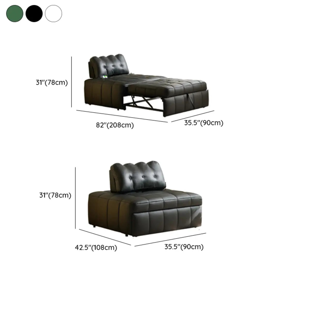 Convertible Green Twin Cushion Back Tufted Fabric Sofa Futon 