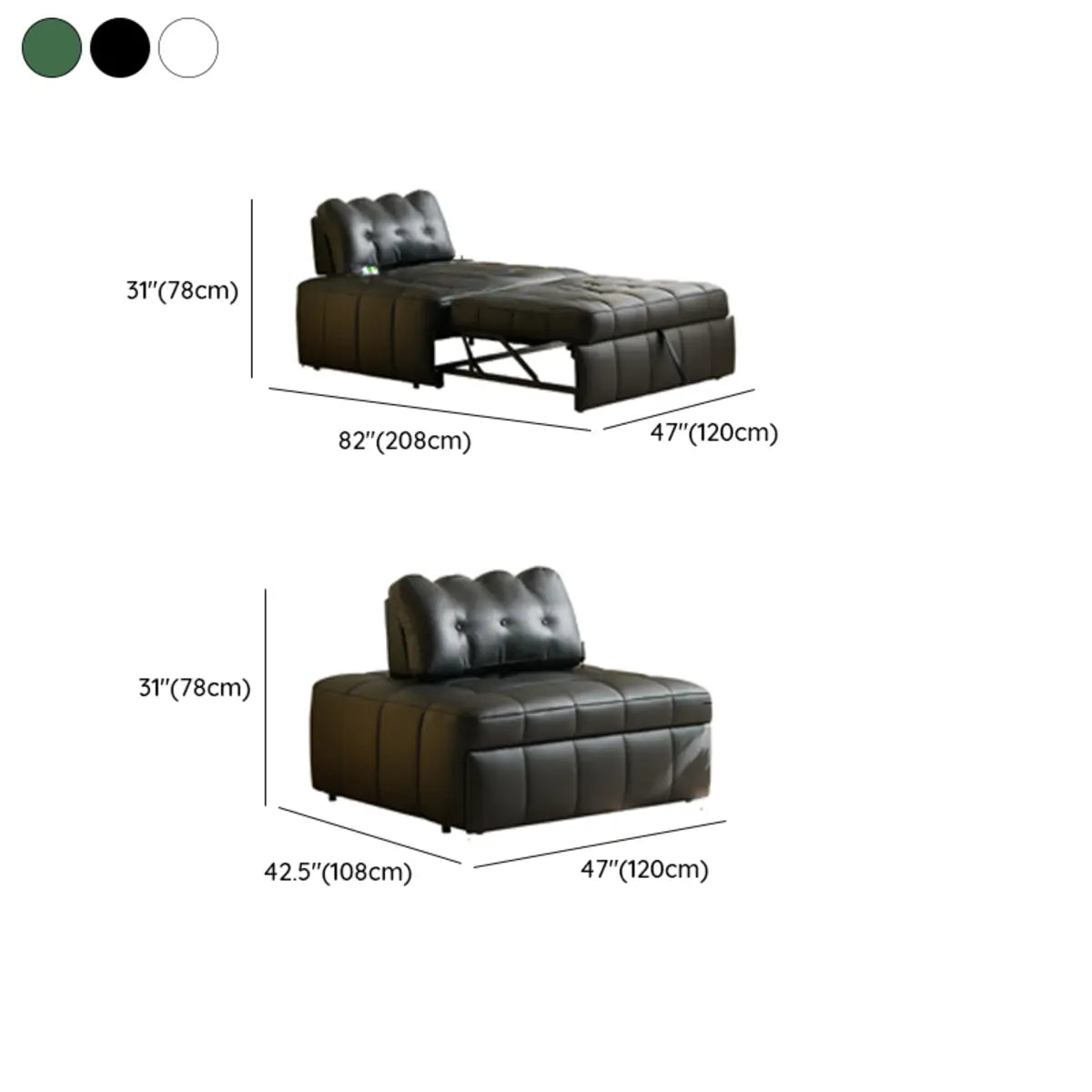 Convertible Green Twin Cushion Back Tufted Fabric Sofa Futon Image - 15