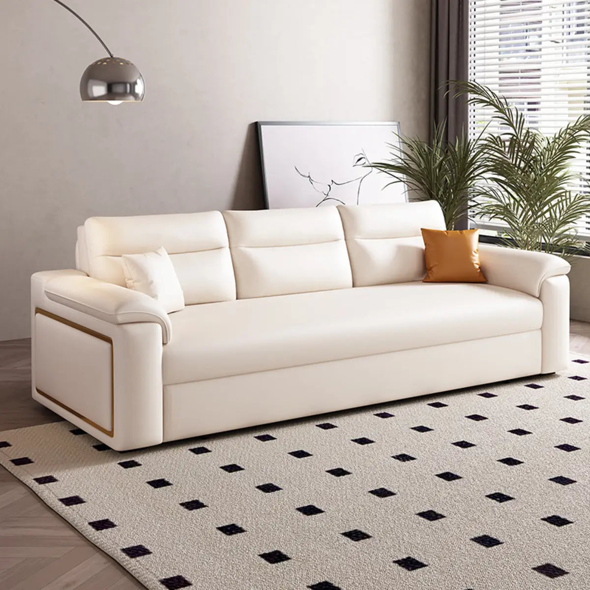 Convertible Leather Modern White Storage Sofa Bed Futon Image - 1