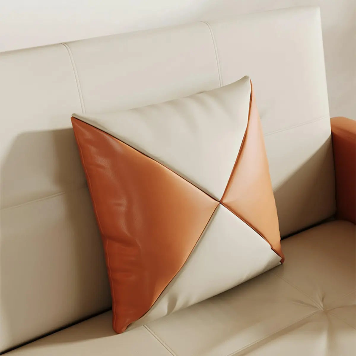 Convertible Patchwork Leather Storage Pillow Sleeper Image - 18