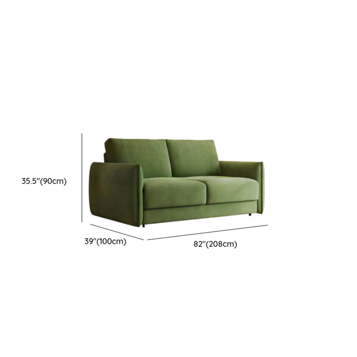 Convertible Velour Upholstery Green Sofa Futon with Arms Image - 10