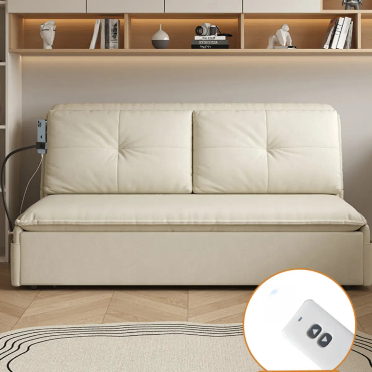 Convertible White Twin Modern Faux Leather Sofa Futon Image - 4