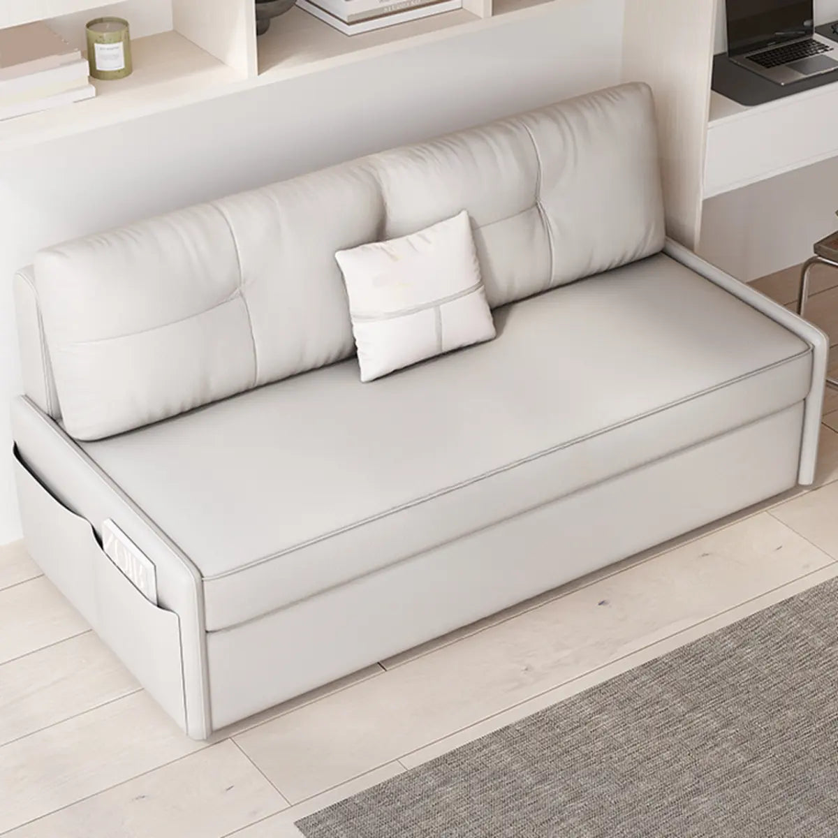 Convertible White Twin Tufted Back Leather Futon Sofa Image - 4