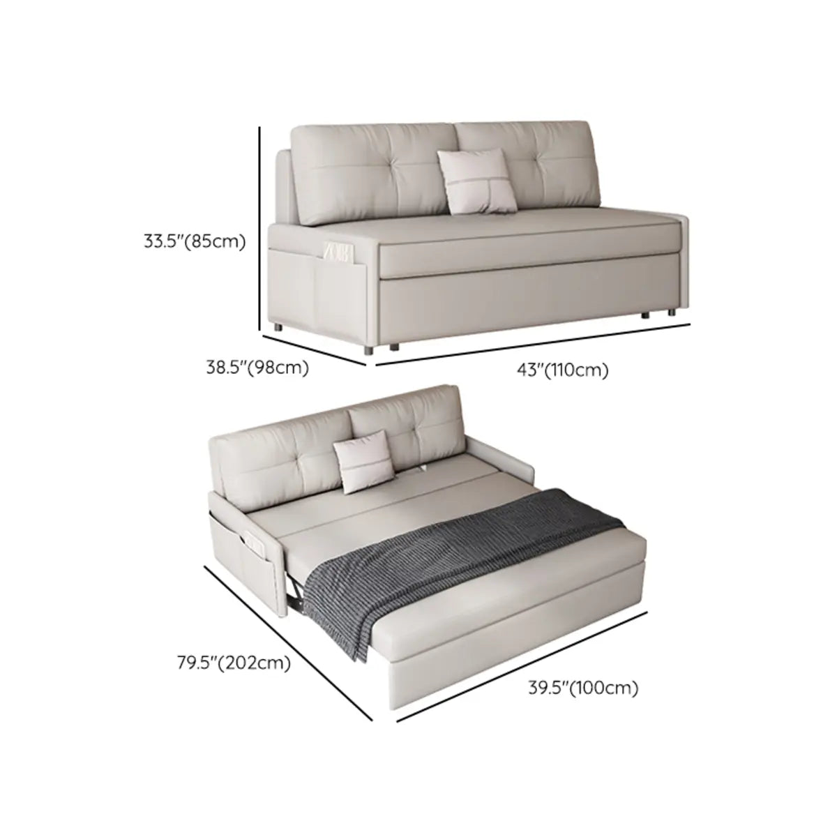 Convertible White Twin Tufted Back Leather Futon Sofa 