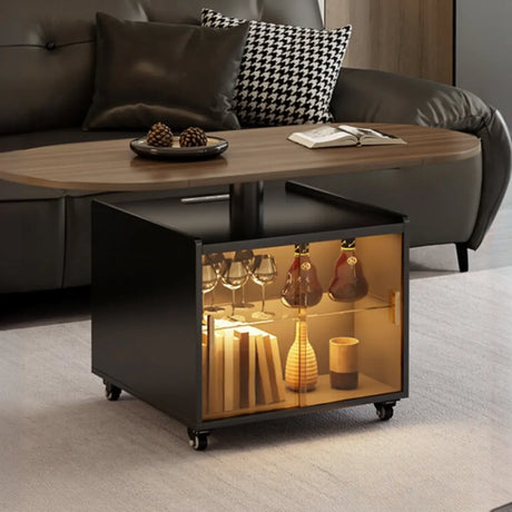 Convertible Wood Lift Top Cabinet Coffee Table Table Image - 1