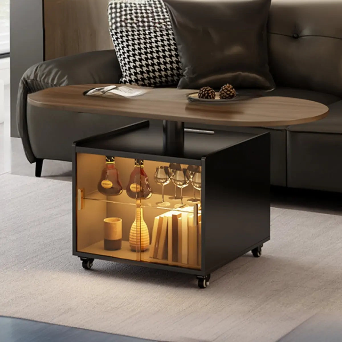 Convertible Wood Lift Top Cabinet Coffee Table Table Image - 2