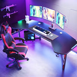 Cool Black Free Form Wood Top L-Shape Metal Gaming Desk Image - 1