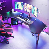 Cool Black Free Form Wood Top L-Shape Metal Gaming Desk Image - 11