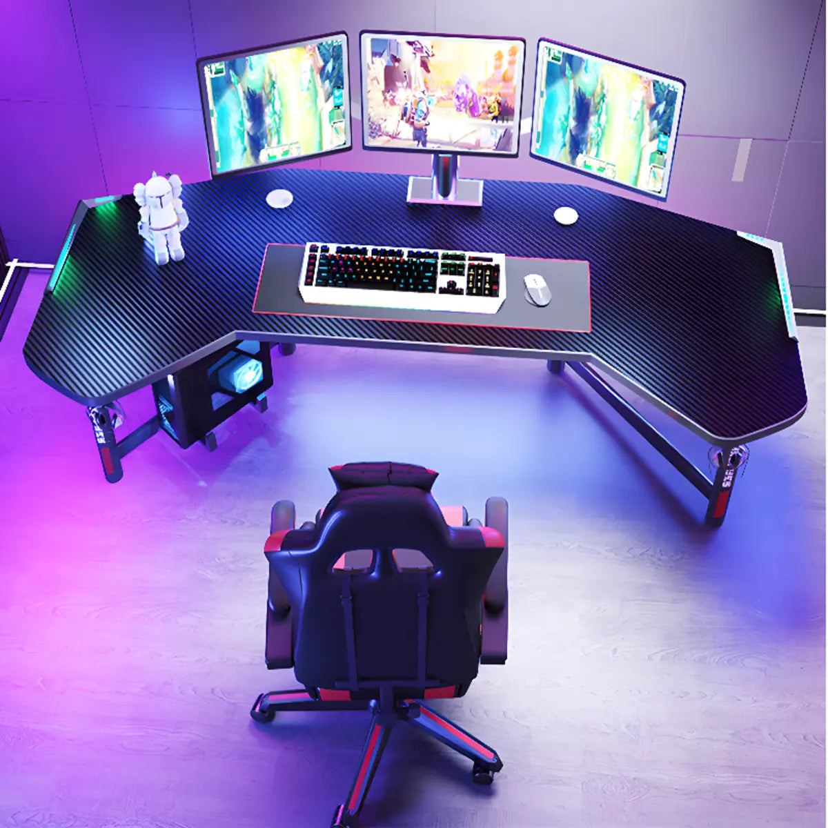 Cool Black Free Form Wood Top L-Shape Metal Gaming Desk Image - 6