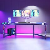 Cool Black Free Form Wood Top L-Shape Metal Gaming Desk Image - 9