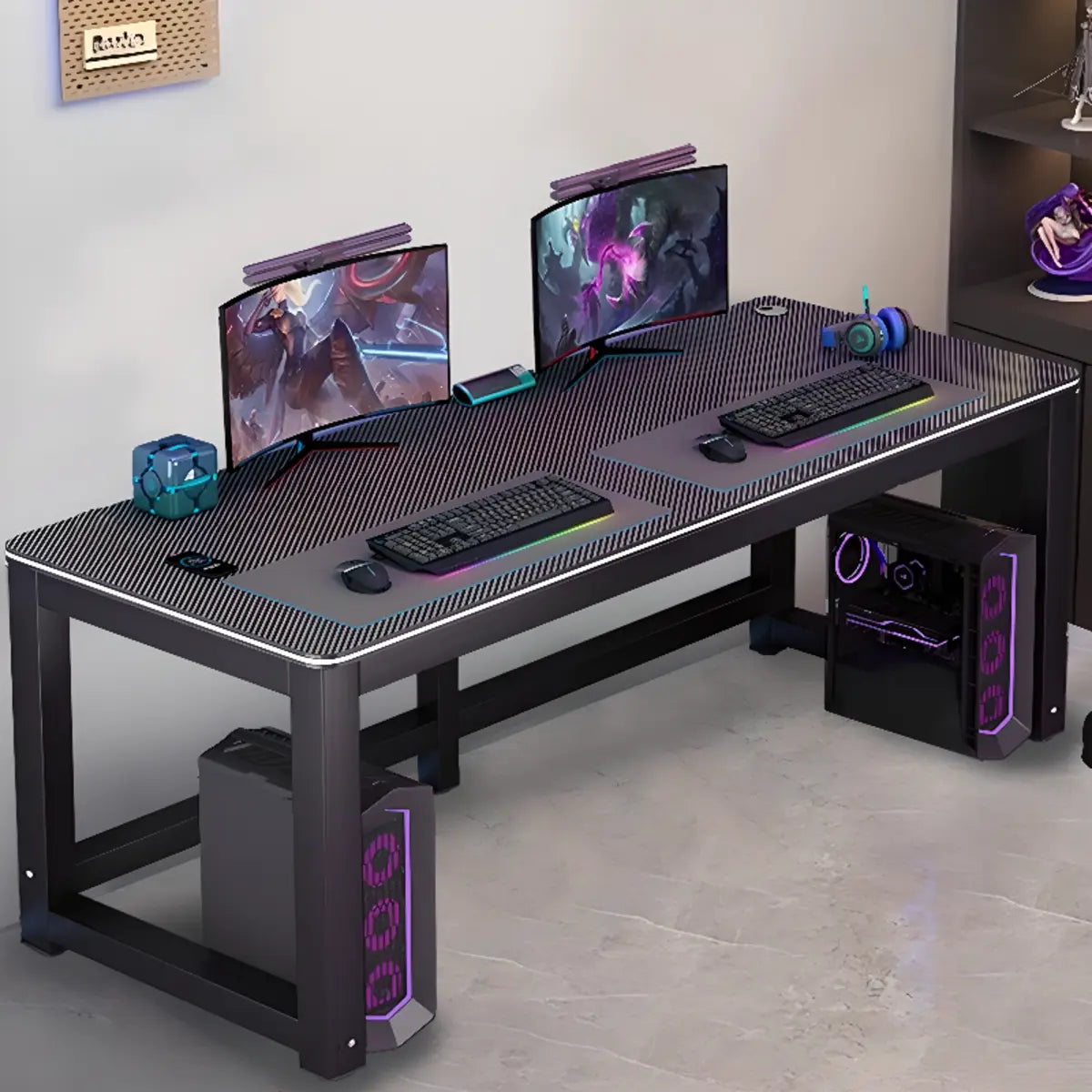 Cool Black Rectangle Cable Management Sled Gaming Desk Image - 1