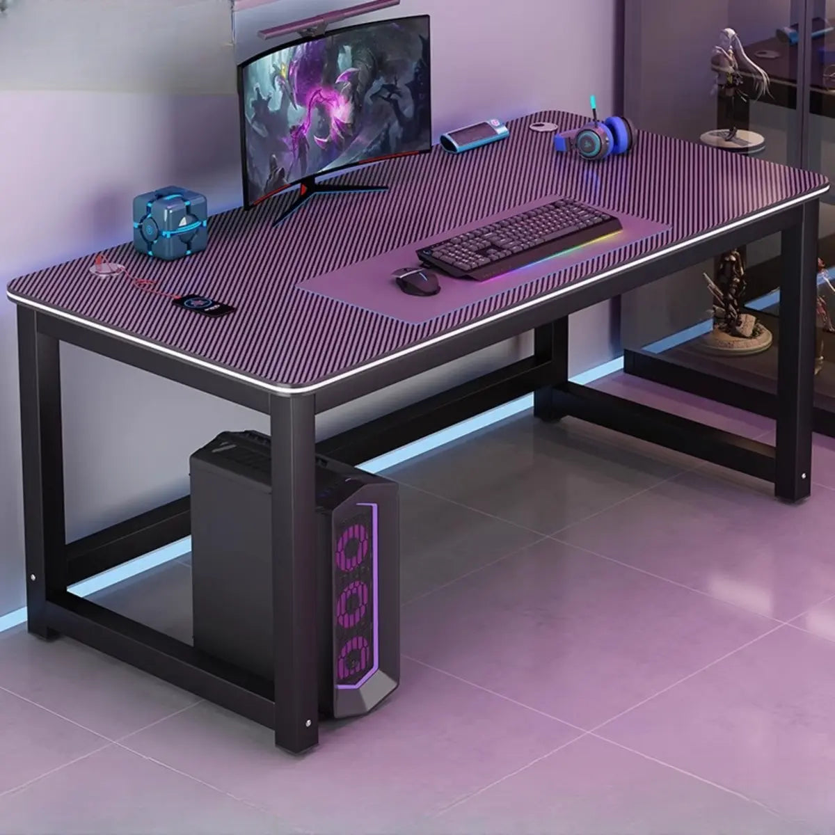 Cool Black Rectangle Cable Management Sled Gaming Desk Image - 2