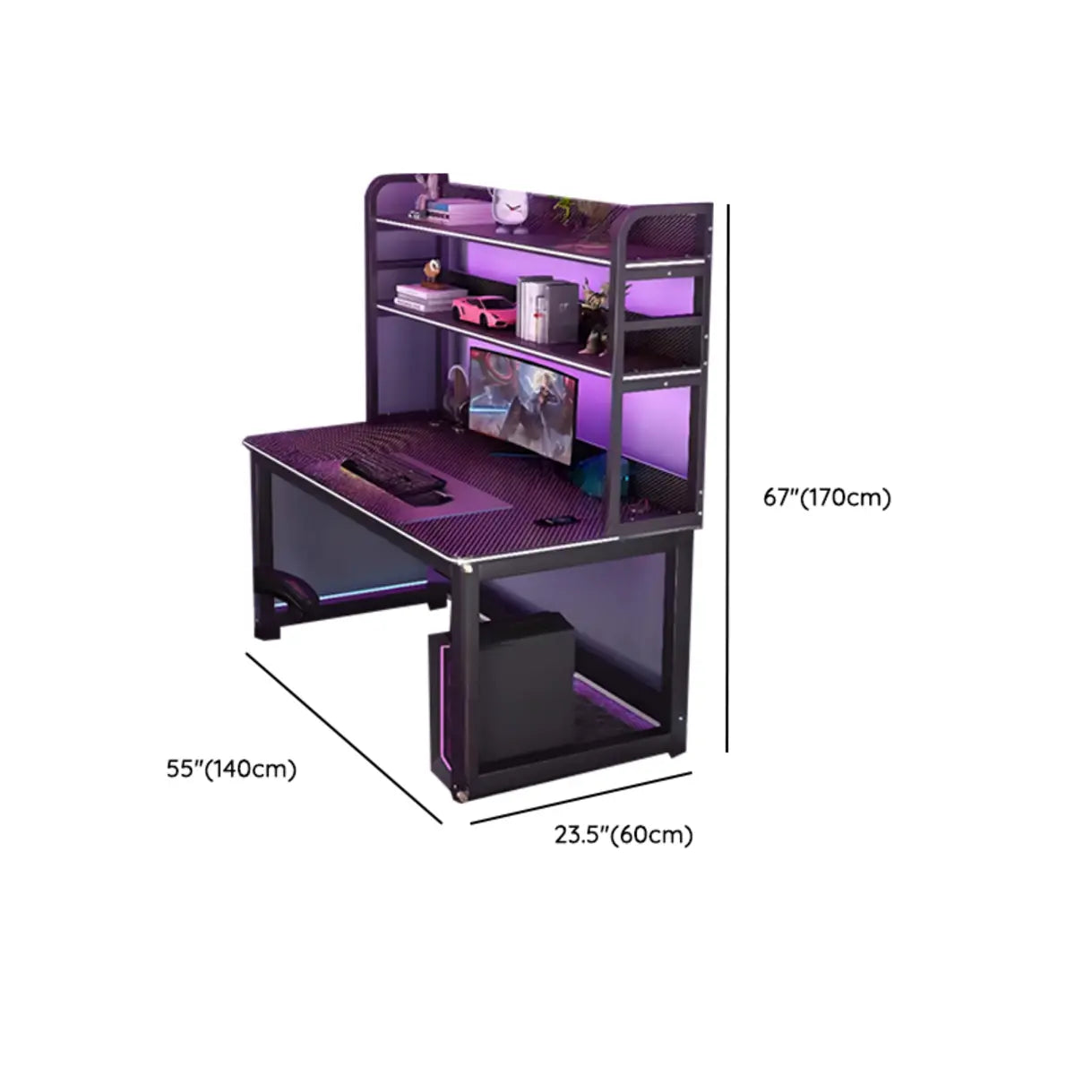 Cool Black Rectangle Cable Management Sled Gaming Desk Image - 24