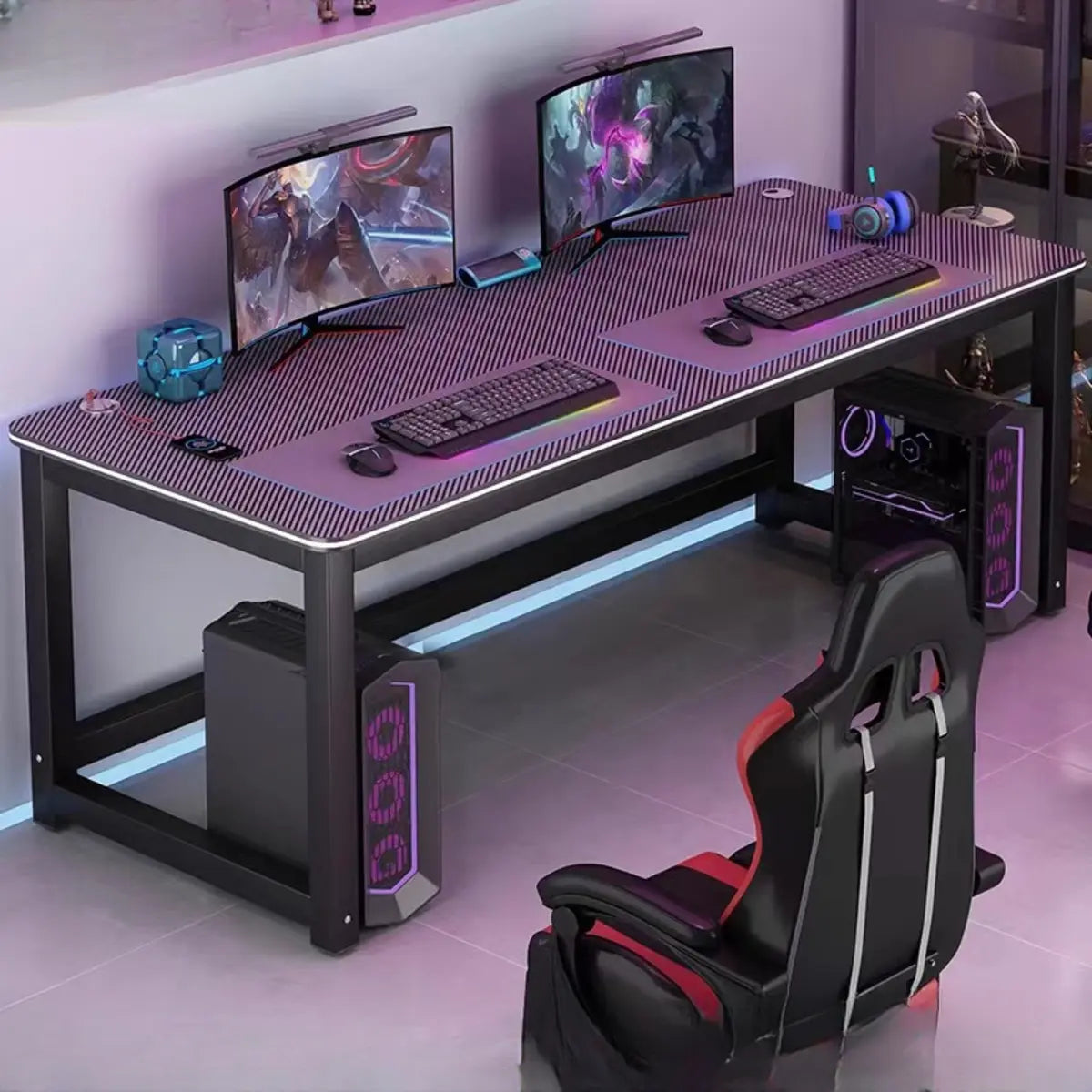 Cool Black Rectangle Cable Management Sled Gaming Desk Image - 5