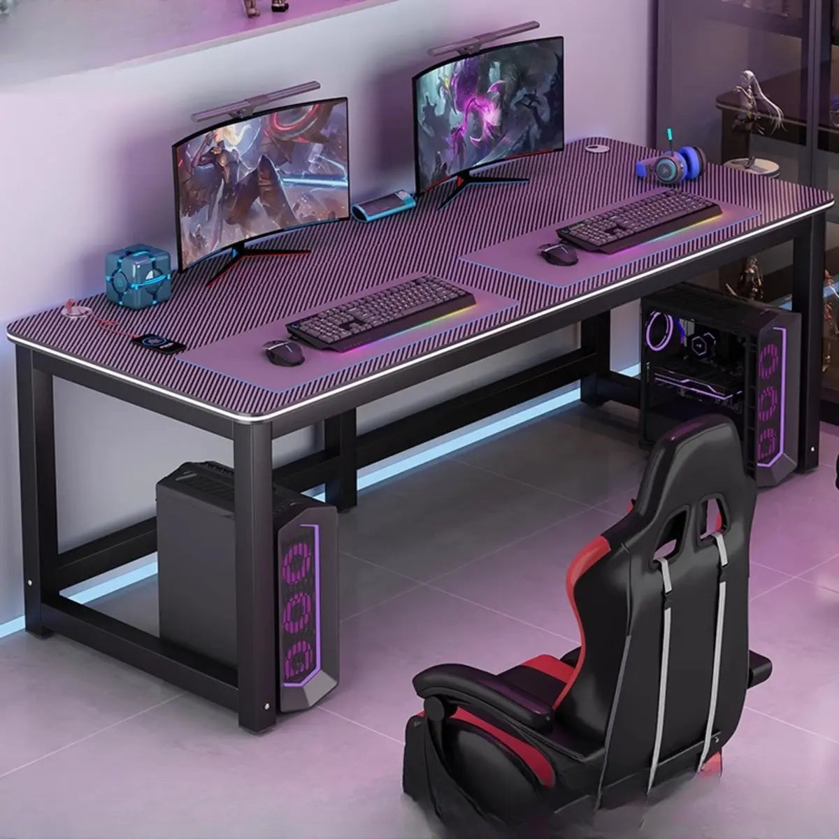 Cool Black Rectangle Cable Management Sled Gaming Desk Image - 7