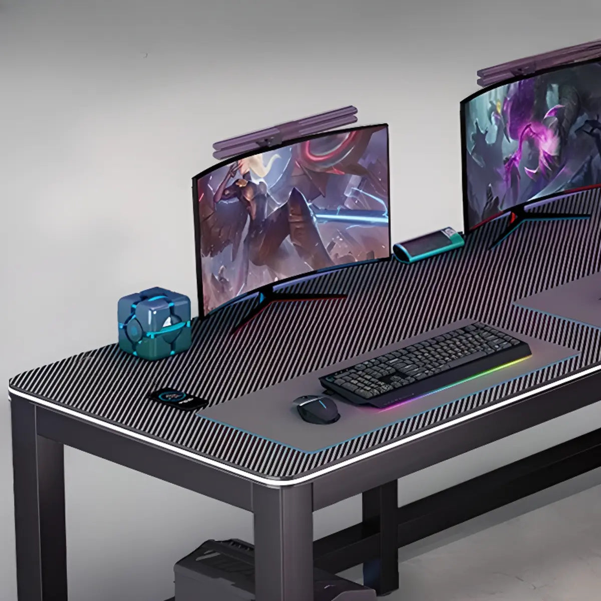 Cool Black Rectangle Cable Management Sled Gaming Desk Image - 8