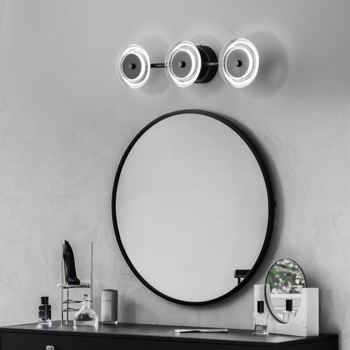 Cool Simplistic Round Black Bathroom Vanity Light Image - 1