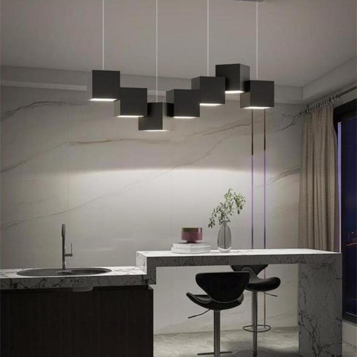 Cool White Cube Modern Kitchen Island Pendant Light Image - 2